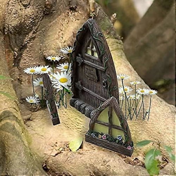 Miniature Fe Gnome Hjem Vindue og Dør til Træer Dekoration Havekunst Miniature Håndværk Elvergård