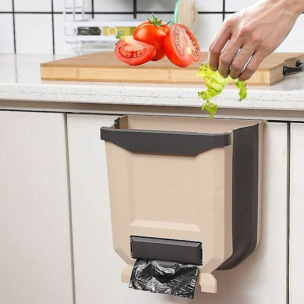 Hopfällbar soptunna för köksbänk, 10L liten hopfällbar soptunna i plast för skåp, bil, sovrum, badrum, kök