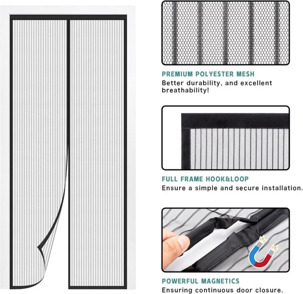 Magnetic Door Screen 90 x 210 cm, Heavy Duty Fly Screen with Strong Magnets, Durable Mesh Curtains Keep Insects Out
