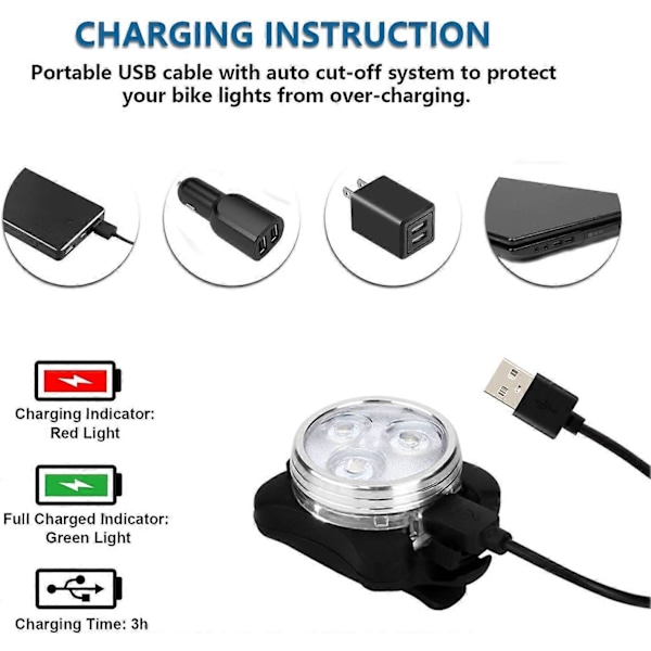 Polkupyörän valosarja, Superkirkas USB ladattava vedenpitävä maasto- ja maantieturvallisuus & Helppo asennus LED-polkupyörän valot, USB-pyöräilyn etu- ja takavalo