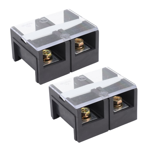 2stk Wire Barrier Block Terminal Strip 600V 100A TC Fast Jern Dual Rader Terminal Strip med deksel Svart 2 Posisjoner (1002)