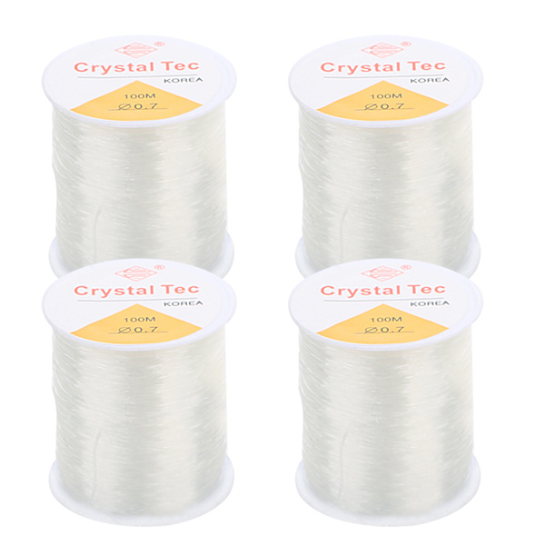4 ruller med perlekjede 109 meter lang 0,03 tommer diameter elastisk fiber slitesterk armbåndsnor for halskjede smykker DIY