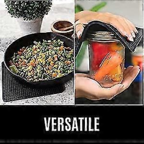 Sæt med 4 silikone grydelapper og grydeholdere, kraftige madlavningshandsker, sikkerhedstrefødder til køkkenbord (sort)