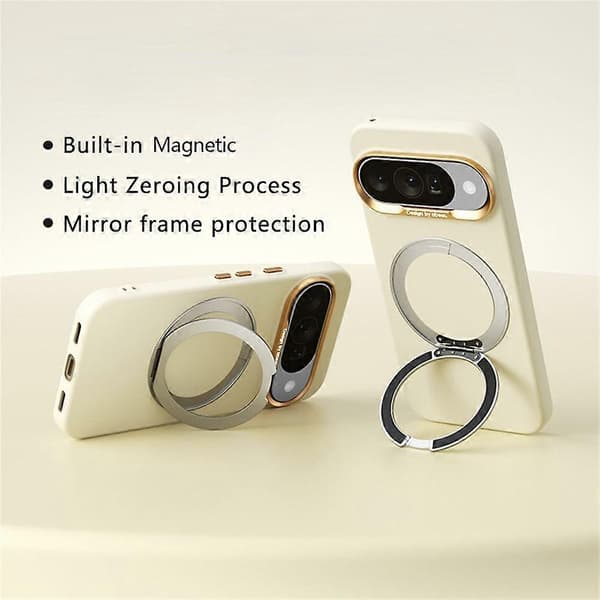 ABEEL Compatible with Google Pixel 10 / 10 Pro Magnetic Case Ring Stand Liquid Silicone Feel PC Phone Case Yellow