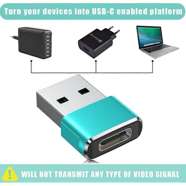 USB til USB C Adapter 3-pak, Type C Hun til A Han Opladerkabel Konverter Grøn