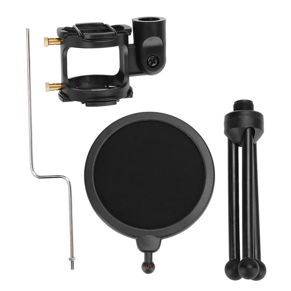 Mikrofon Anti Spray Mesh Dobbelt Lag Sort ABS Justerbart Filter med Tripod Holder
