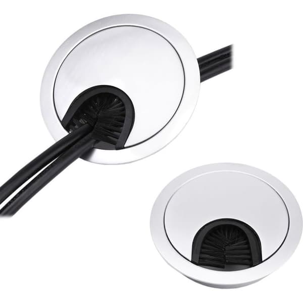 Sett med 2 runde innfelte kabelgjennomføringer – Pressstøpt sinkmetall – Perlemorsforkrommet finish – Diameter 60 mm – Åpning 24 x 24 mm