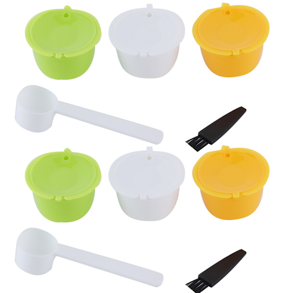 2Set Påfyllningsbar Kaffe Kapsel Återanvändbar Kaffe Filter Kopp med Borste Sked Set Passar för Dolce Gusto