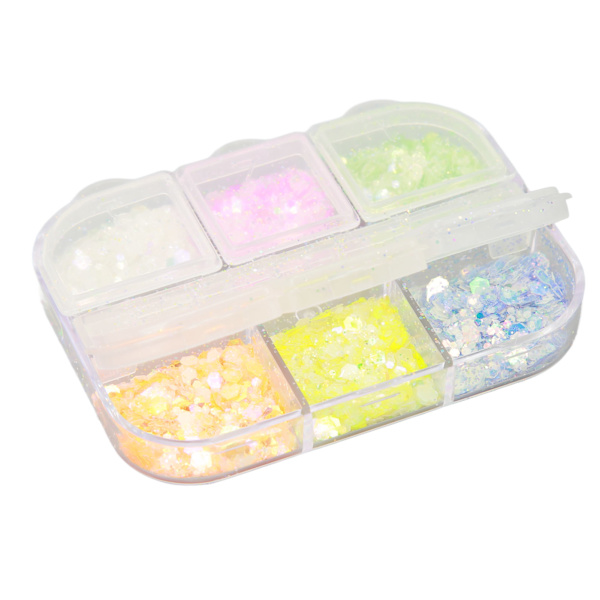 Nagelglitter blandat glitter 6 färger Lysande dekorativa nail art paljetter för gör-det-självkonst
