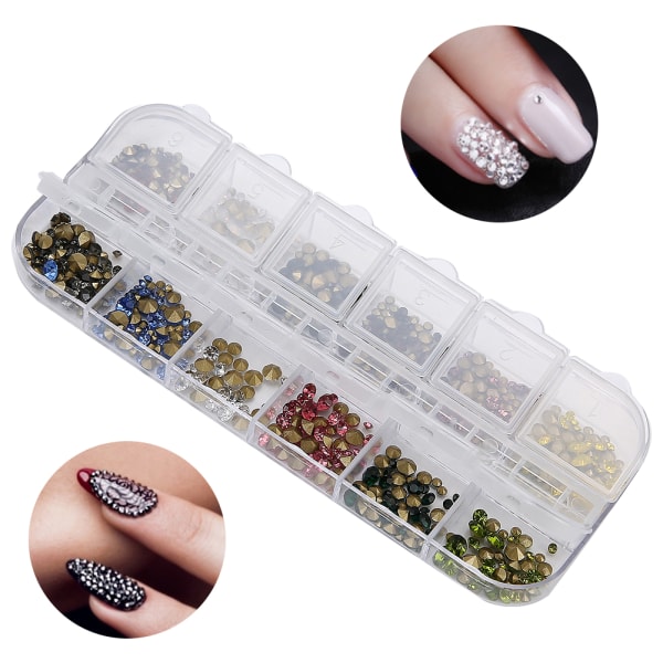 12 Grids Nail Art Rhinestones DIY Nail Decoration Glitter Rhinestones Manikyrverktøy