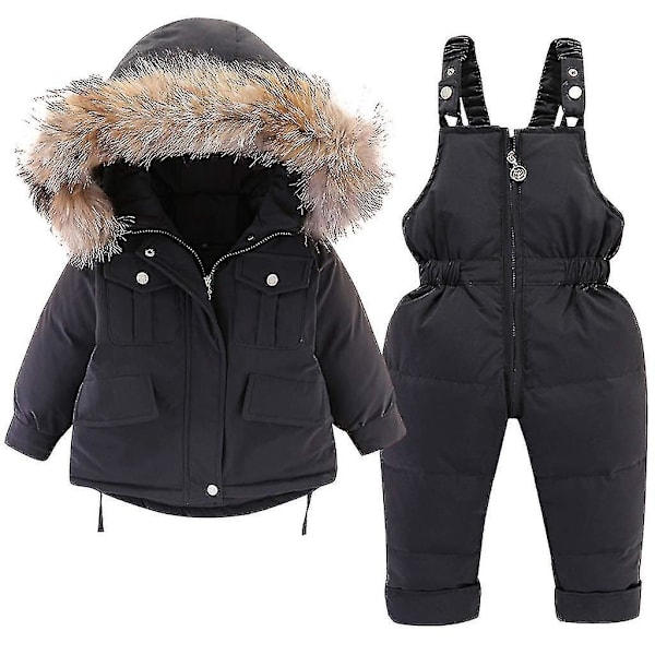 Barn Skidräkt Set: Svart Dunjacka och Byxor, 80cm