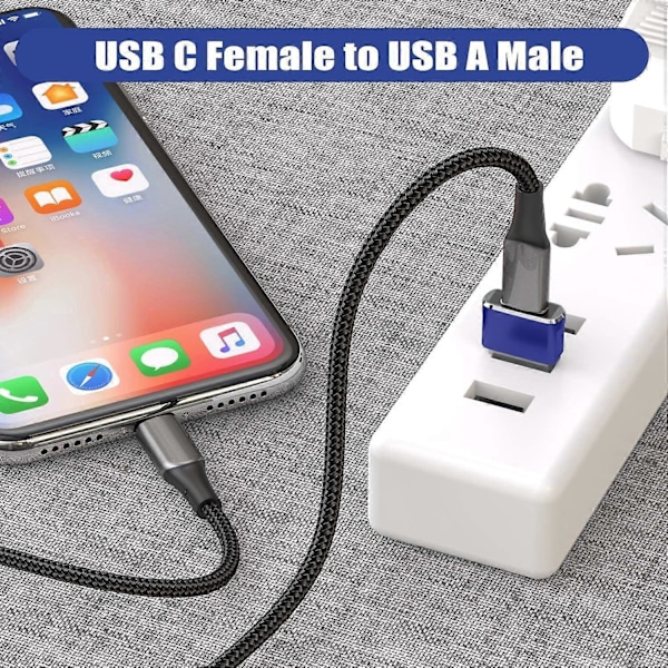 USB till USB C Adapter 3-pack, Typ C Hona till A Hane Laddningskabel Konverterare Blå