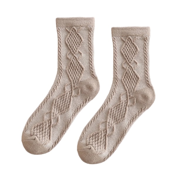 Barnekåpesokker for jenter Bomull Komfortable Varme Retro Preppy Mid Calf Crew Sokker for Vinter Høst Khaki M