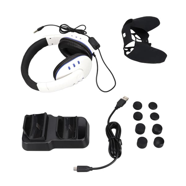 Til PS5 Controller Tilbehør 12 i 1 Gaming Headset Dobbelt Ladestation Beskyttelsesetui Tommelfingergreb til PS5