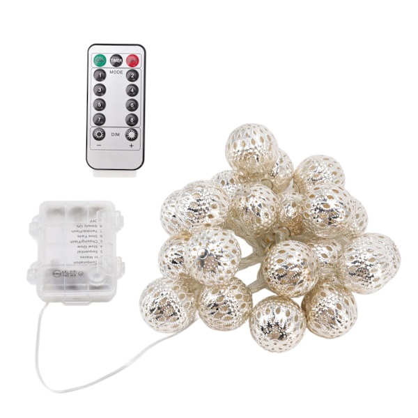 Festival Lyslenker 2m Streng 20 Pærer Varm Hvit 8 Moduser Metall Globe LED Lys Sølv for Fest Hagedekorasjon