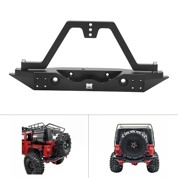 Metall bakre støtfanger med reservedekkstativ LED-lys passer til Traxxas SCX10 90046 bil Svart
