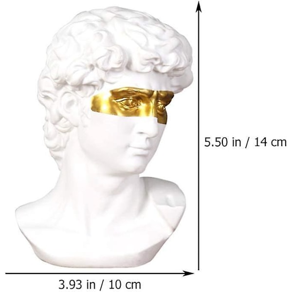 Buste af David resin statue guldmaling bøjet blind græsk statue resin statue menneskelig statue skulptur familie borddekoration (hvid)