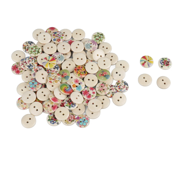 100 st 0,6 tum blandade printed träknappar DIY-hantverksknappar Dekorativa runda knappar för sömnad Hantverk Loggfärg Blommor 100 st 0,6 tum