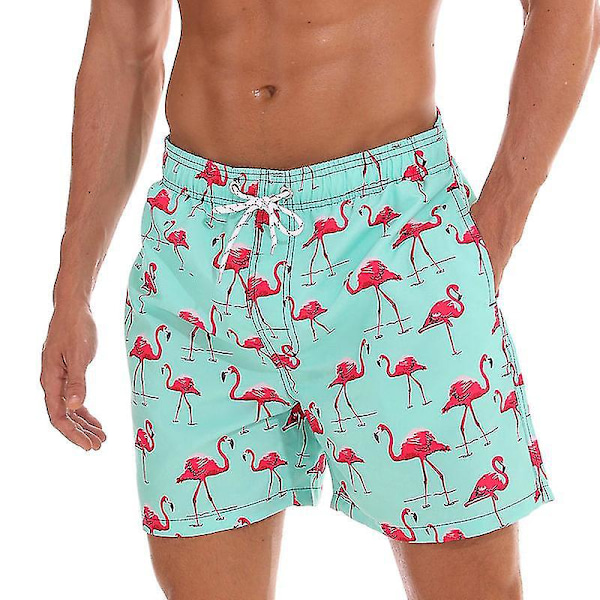 Escatch Snabbtorkande Herrarnas Strandshorts Badbyxor - Grön Flamingo