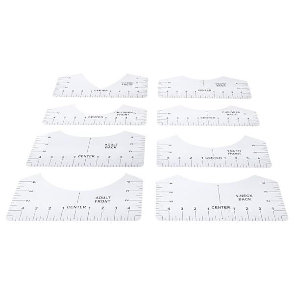T-skjorte Guide Linjal Justeringsverktøy Rund Hals Kalibrering og Symøn Justeringsveiledning for Klær Design(Transparent )