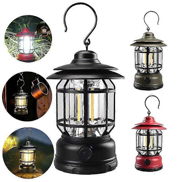 Utomhus COB-lykta Retro Campinglampa Ljus USB Uppladdningsbar Campinglykta Flamlampa