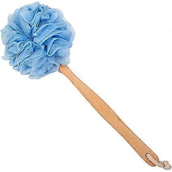 Loofah (Blå) Ryggskrubbare för Dusch, Trähandtag Långt Badsvamp Lufa Duschborste, Mjuk Nylon Mesh Ryggrengörare Tvättare, Kvinnor & Män Exfolierande