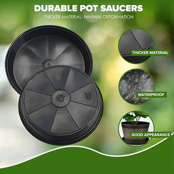 18 cm (7) Diameter Förpackning med 2, Växtkruksfat, Blomkruksfat - Svarta Plast Växtkruksfat - Idealiska som Droppskydd Växtkruksbrickor