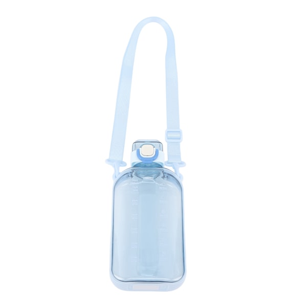 Flat vannflaske 750ml PC klar lekkasjesikker bærbar slank sportsvannflaske med skala og bære stropp for reise gym camping blå