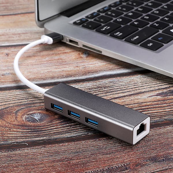 DM HE83 Aluminiumlegering Kablet Netværkskort 100M USB 3.0 HUB Adapter USB til RJ45