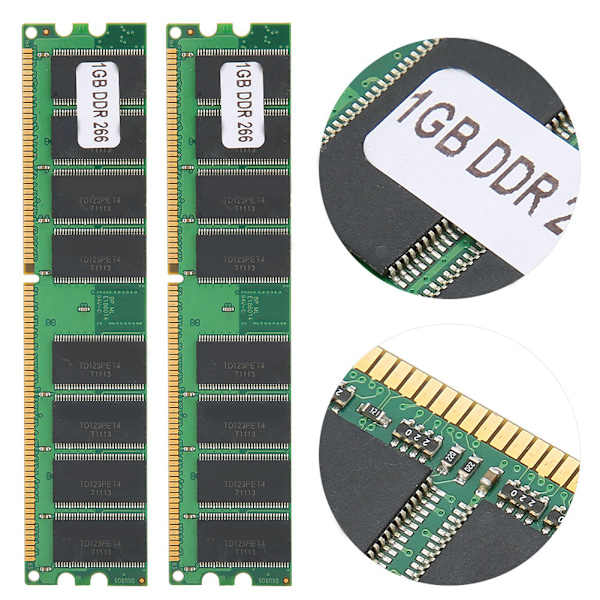 2 st Minnesmoduler Dator Dubbelsidig 16-kornig för AMD DDR 1GB 226 PC-2100