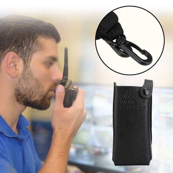 Hardt PU-skinnveske med ryggklemme/nylonskulderstropp for Motorola GP328D Walkie Talkie