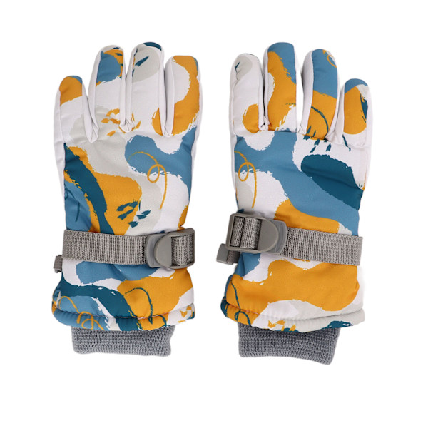 1 Pair Children Warm Gloves Windproof Waterproof Thicken for Winter Snow Ski Full Finger Gloves White Yellow Blue M