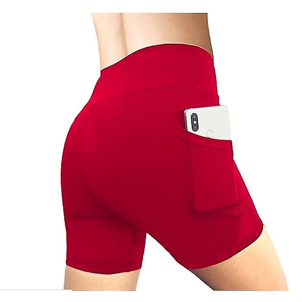 Kvinnors sportsshorts med bred midja och telefonficka - Hög midja elastiska yogarunningbyxor XL Bourgogne