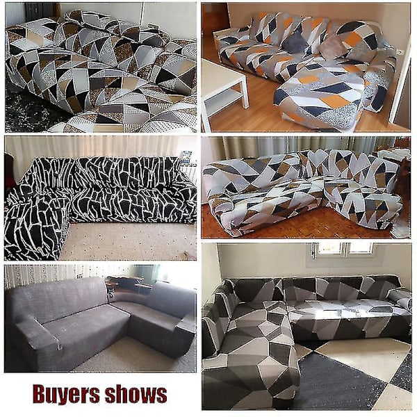 Geometrisk Elastisk Sofa Betræk til L-formet Chaise Sofa - Style 13 XL