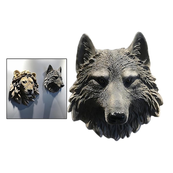 Animal Head Wall Sculpture - Resin Statue for Hanging Art Wolf Large 1 Pc