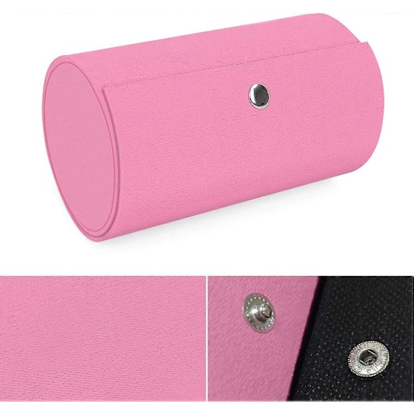 Smykkeskrin, Cylinder Lille 3-lags Rulle Rejse Smykke Organizer Etui, Pink