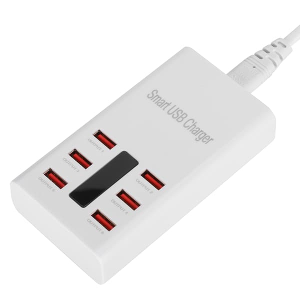 US-plugg 100-240V 6-ports USB Smart Distribution Hurtiglader 30W 5V/6A Ladeadapter
