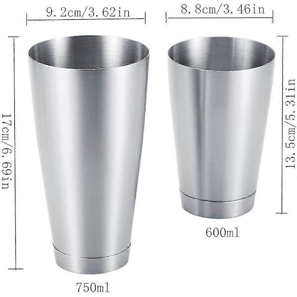 Robust Cocktailglas Shaker i Rustfrit Stål Bar Husholdnings Køkkenredskab (Sølv)
