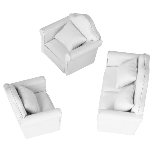 1:12 Dukkehuss Mini Sofa Ren Hvid 3 Dele Sofa Sæt Mini Stue Møbler Modeller Hvid