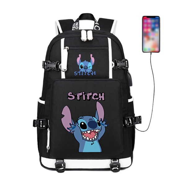 Anime Stitch Skoletaske - Elevrygsæk med stor kapacitet, Lilo og Stitch samme stil - 1 stk.