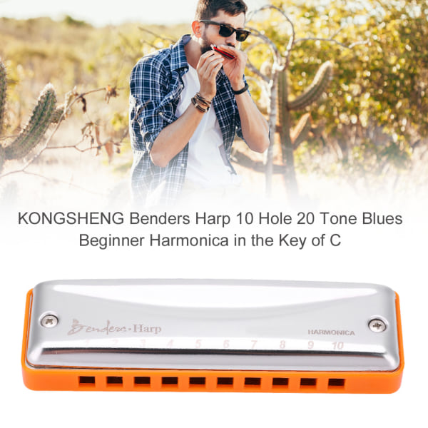 Benders Harpa 10 Hål 20 Tone Blues Munspel - Key of C (Orange)