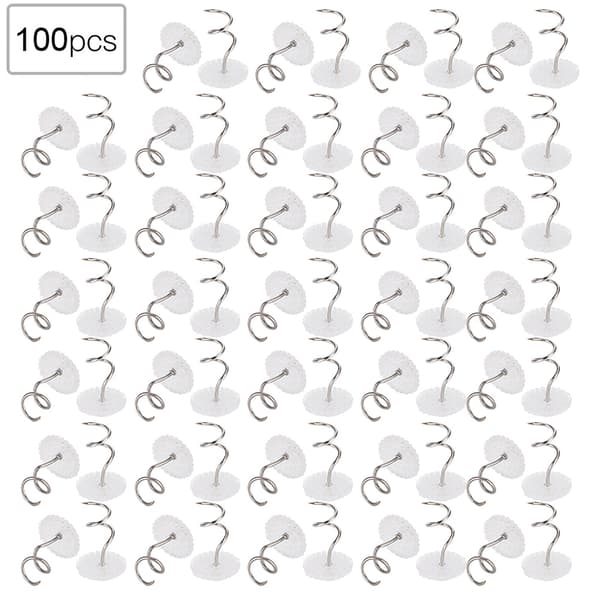 100 stk. vridd stift i rustfritt stål, gjennomsiktig ABS, sklisikker sofafestet spiralspiker (spiralvridd stift)