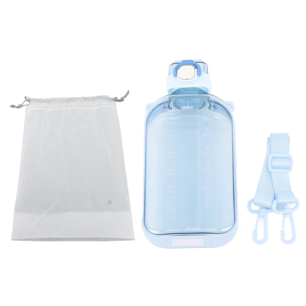 Flat Water Bottle 750ml PC Clear Leak Proof Portable Slim Sports Water Bottle with Scale and Carrying Strap for Travel Gym Camping Blue