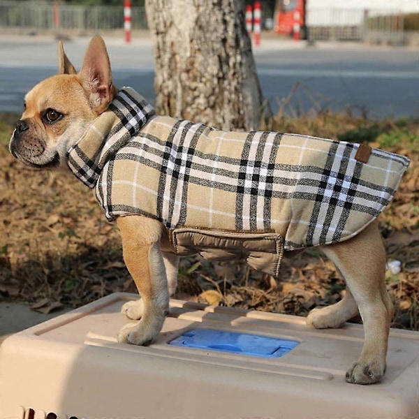 Hundefrakke Hundejakke til Hunde Hvalp, Polstret Puffer Vendbar Design Vest Regnfrakke, Beige, Xl (Bryst: 60-74cm, Ryg: 42cm)