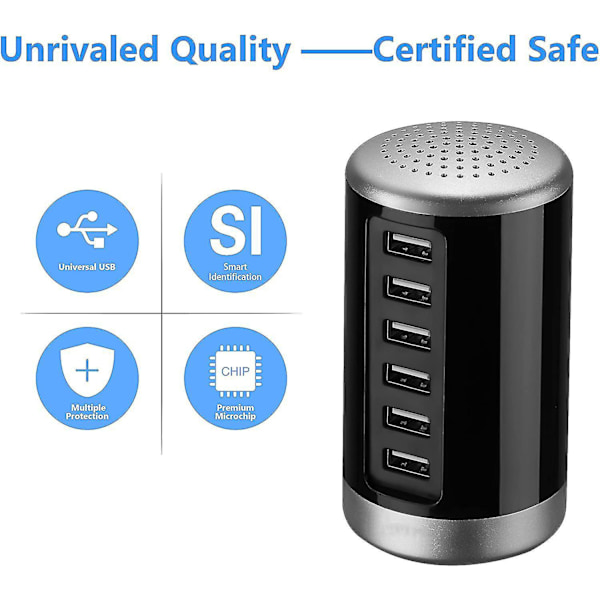 6-ports USB-laddningsstation för skrivbord, 30W