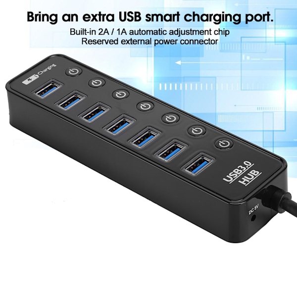 7-portars USB 3.0-hubb med switch Smart 2A snabbladdningsdelare Dockingstation PC-tillbehör