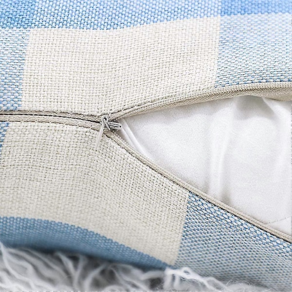 Set med 2 Farmhouse Buffalo Check Pläd Prydnadskuddar Kuddfodral Polyester Linne för Sommar Heminredning Himmelsblå och Vit, 45 x 45 cm