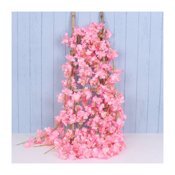 1,8 m 256 Simulert Kunstig Sakura Blomster Girlander Henge Vinstokker for Vår Hjem Rom Bryllupsfest Dekor Mørk Rosa