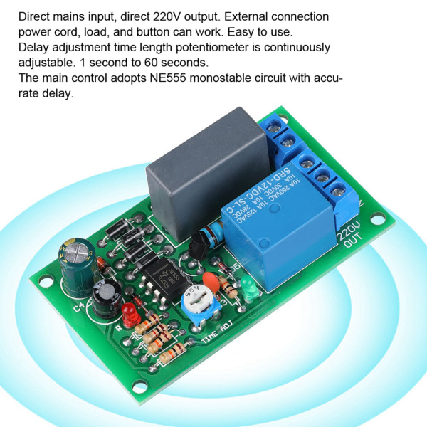220V Relækort Timer Relæ Delay Switch Modul Input/Output Delay Off Switch Module