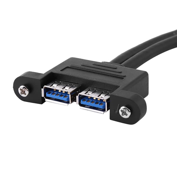 Kombineret dobbelt USB 3.0 han til hun forlængerkabel med skruemonteringshuller til panel
